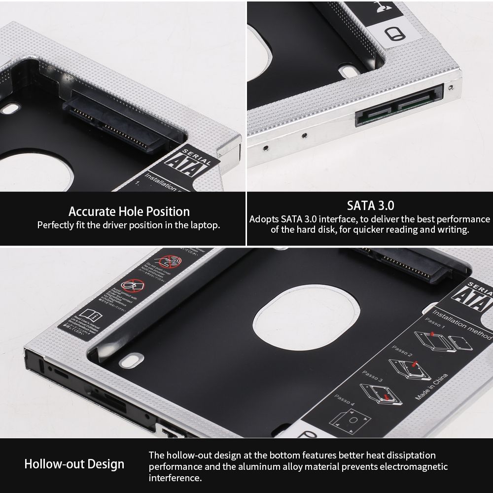 Aluminum Alloy SATA3.0 2nd HDD Caddy 9.5mm 2.5 Inch SSD HDD