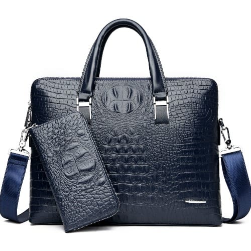 Leather Messenger Handbag - Blue