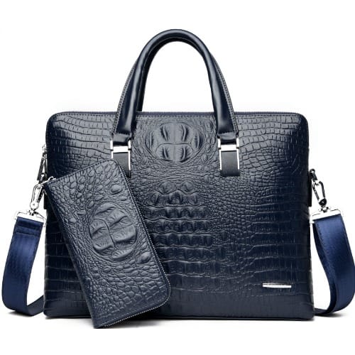 Leather Messenger Handbag - Blue