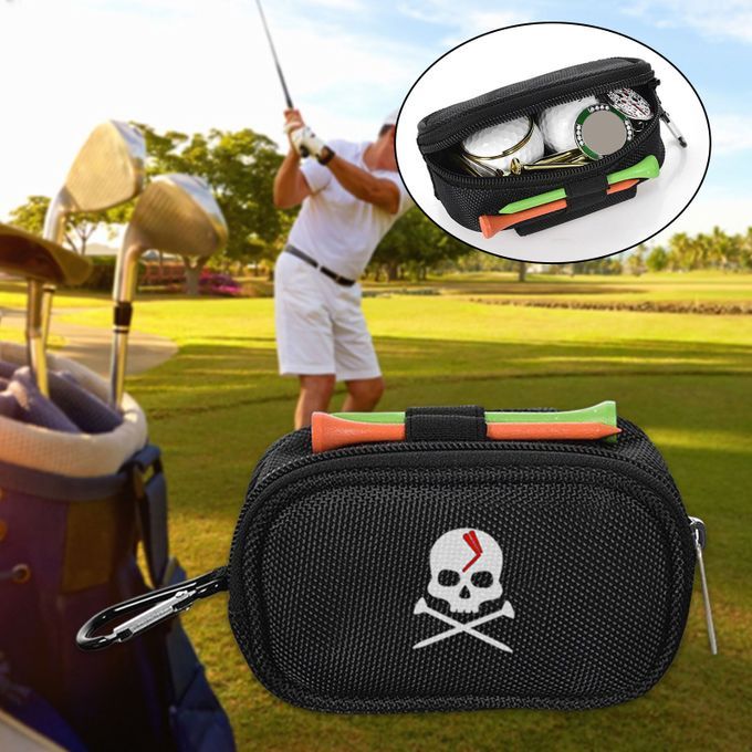 Golf Ball Pouch Tee Holder Belt Waist Bag Zipper For Golf Sports Black