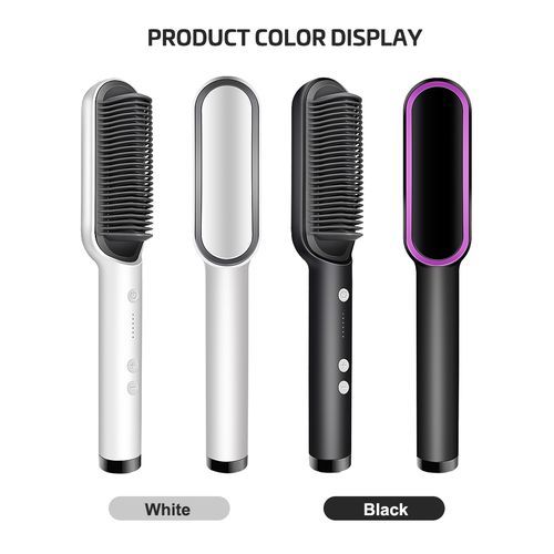 2-in-1 Hot-Air Hair Styling Comb Straightener Hair Brush-641-White