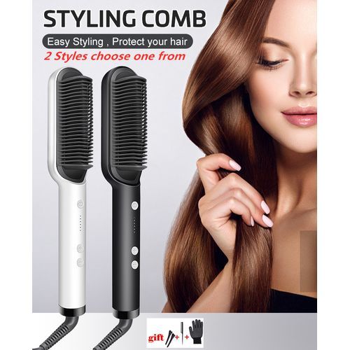 2-in-1 Hot-Air Hair Styling Comb Straightener Hair Brush-641-White