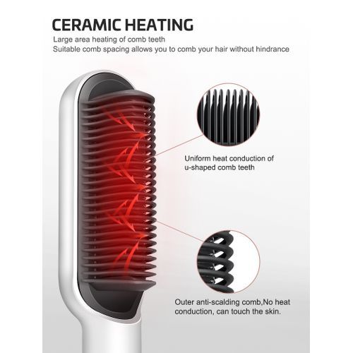 2-in-1 Hot-Air Hair Styling Comb Straightener Hair Brush-641-White