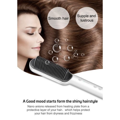 2-in-1 Hot-Air Hair Styling Comb Straightener Hair Brush-641-White