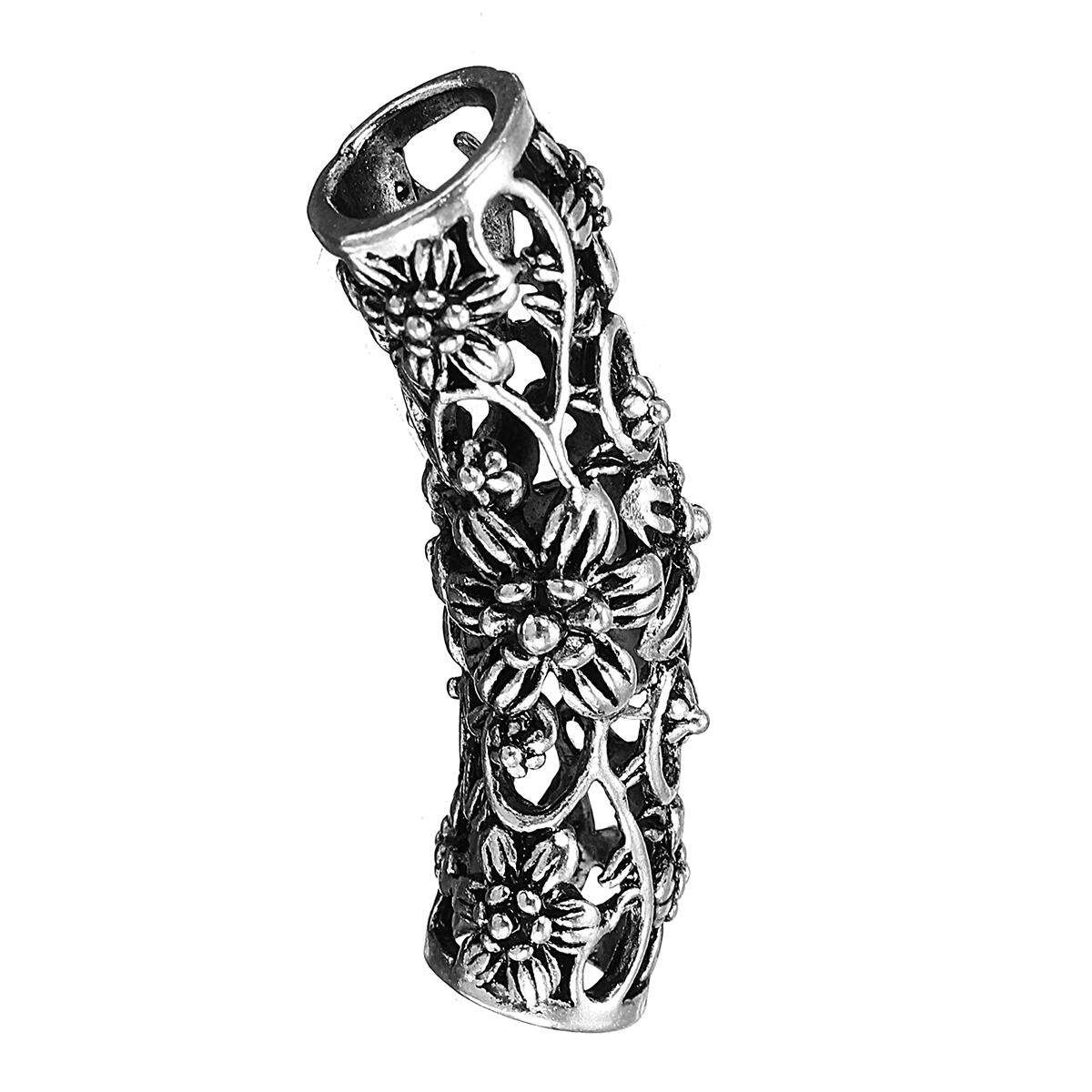 10pcs 7.5mm Flower Tibetan Silver Hollow Bend Tube Dreadlock Beads Decor Jewelry