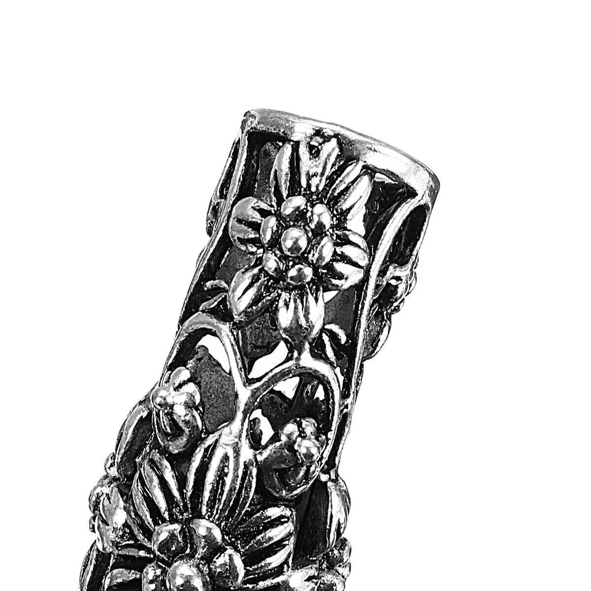 10pcs 7.5mm Flower Tibetan Silver Hollow Bend Tube Dreadlock Beads Decor Jewelry