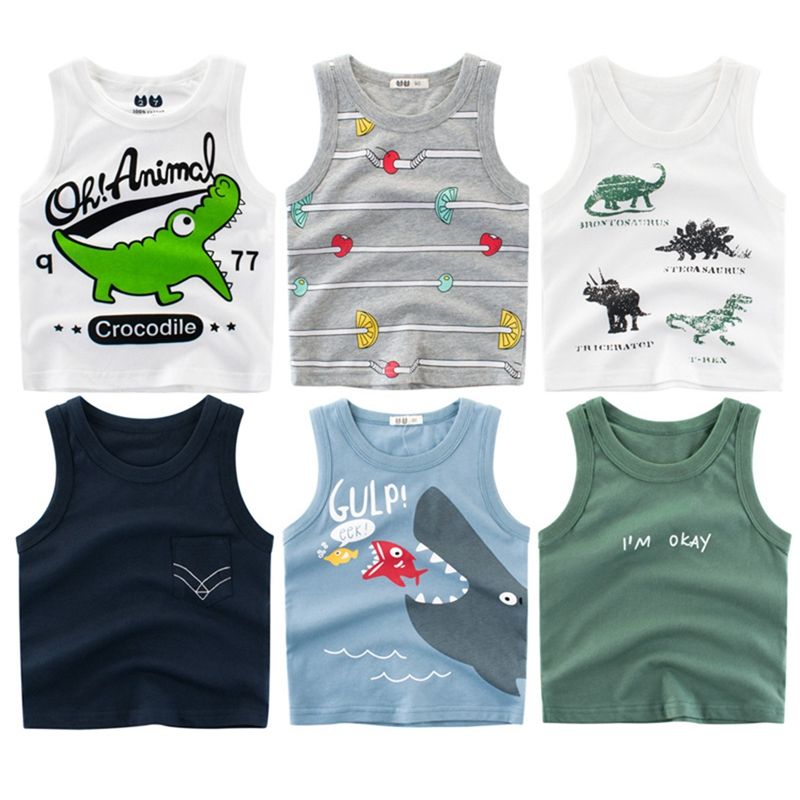 100% Cotton Kid  Crocodile Print Sleeveless Tank Tops