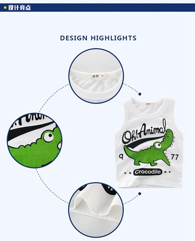 100% Cotton Kid  Crocodile Print Sleeveless Tank Tops