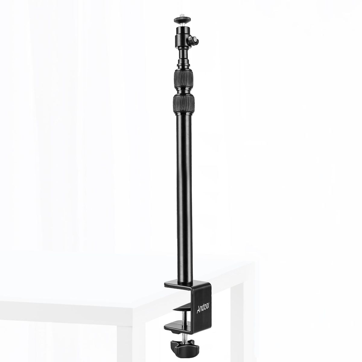 Andoer Desk Mount Stand Tabletop C-clamp Mount Aluminum Alloy Light Stand 41-100cm/16in-39.3in Adjustable Height 1/4 Inch Screw with 360° Rotatable Ballhead for DSLR Camera Ring Light Video Light Projector