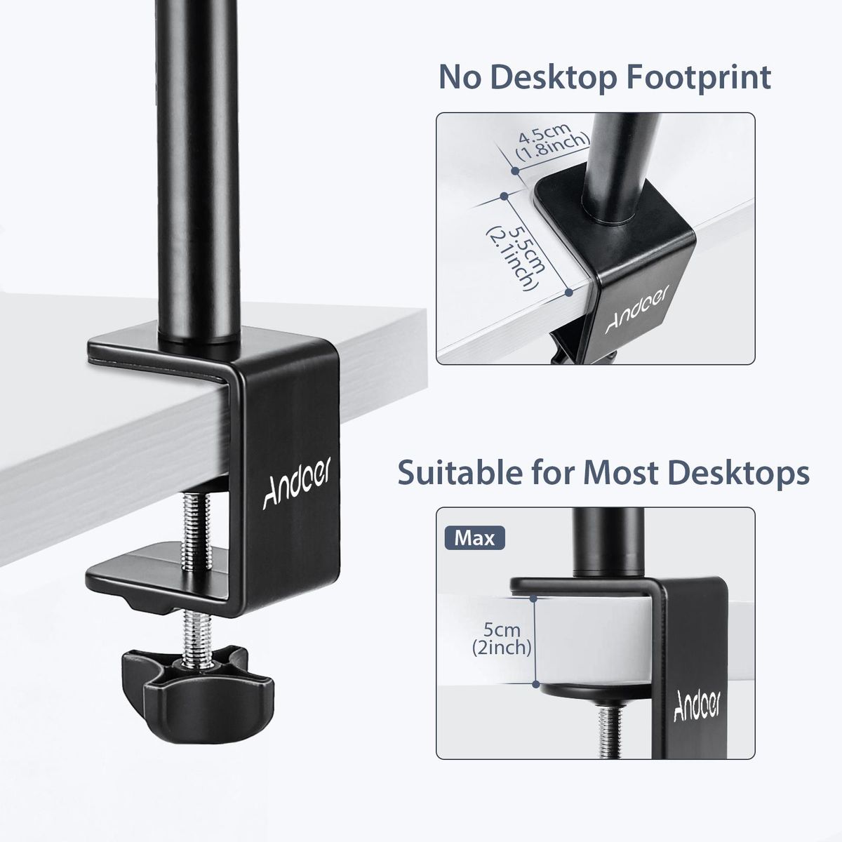 Andoer Desk Mount Stand Tabletop C-clamp Mount Aluminum Alloy Light Stand 41-100cm/16in-39.3in Adjustable Height 1/4 Inch Screw with 360° Rotatable Ballhead for DSLR Camera Ring Light Video Light Projector