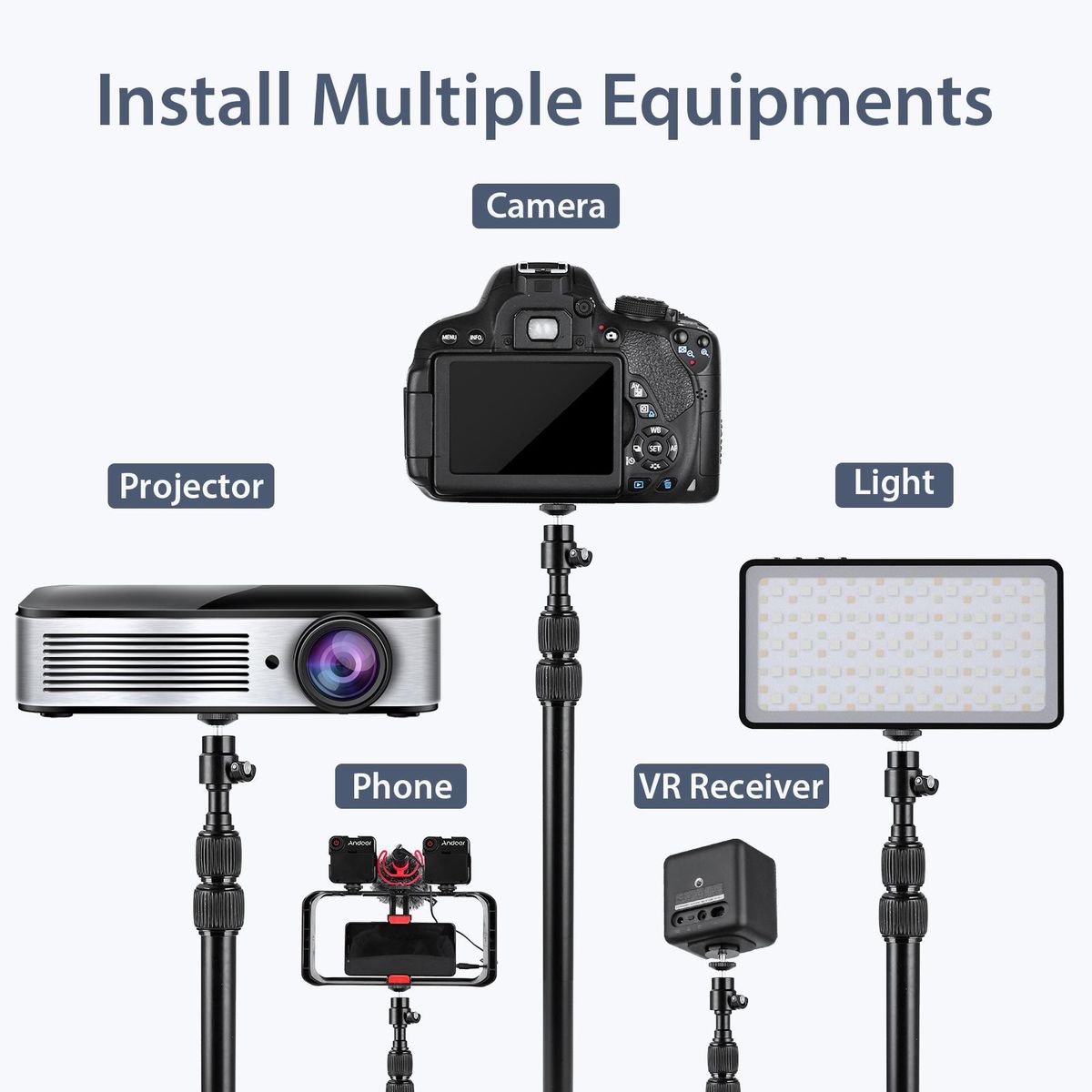 Andoer Desk Mount Stand Tabletop C-clamp Mount Aluminum Alloy Light Stand 41-100cm/16in-39.3in Adjustable Height 1/4 Inch Screw with 360° Rotatable Ballhead for DSLR Camera Ring Light Video Light Projector
