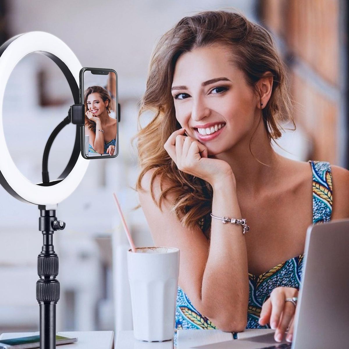 Andoer Desk Mount Stand Tabletop C-clamp Mount Aluminum Alloy Light Stand 41-100cm/16in-39.3in Adjustable Height 1/4 Inch Screw with 360° Rotatable Ballhead for DSLR Camera Ring Light Video Light Projector
