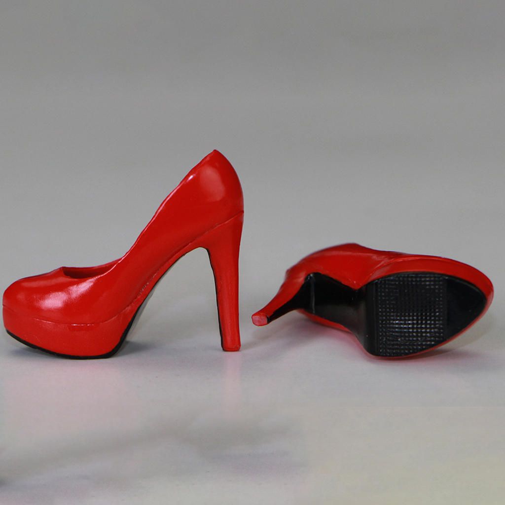 1 Pair Of 1/6 Scale Red High Heels Platform Shoes For 12'' Female Red
