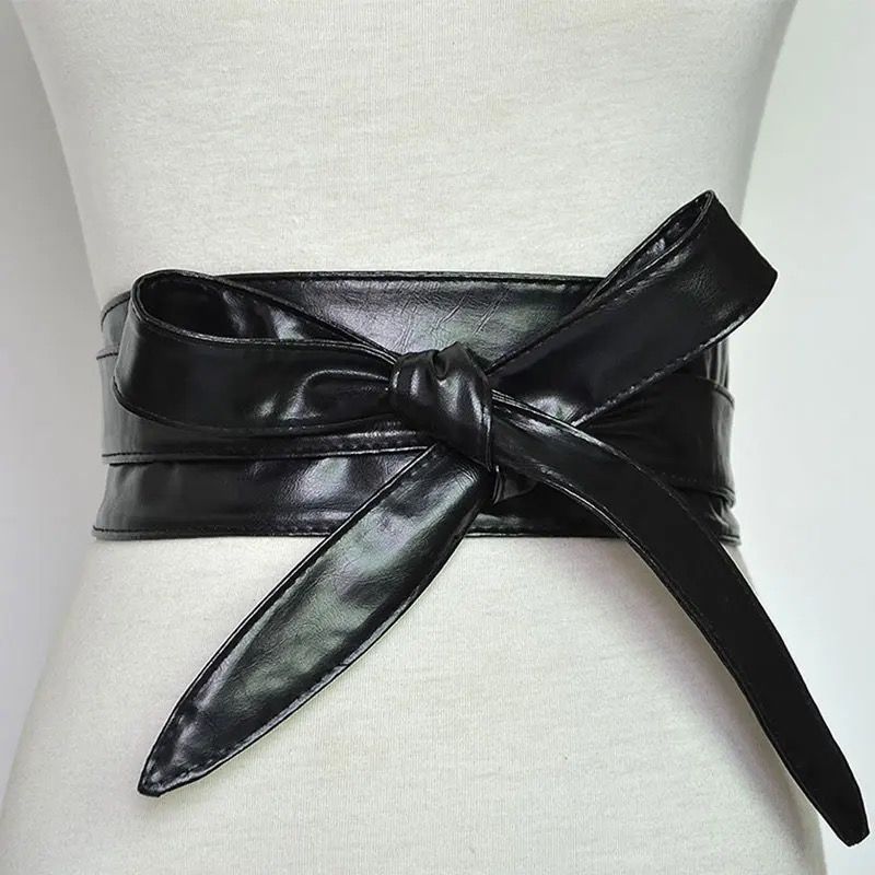 LEATHER BLACK WAIST BELT FASHION WRAPPING BELT