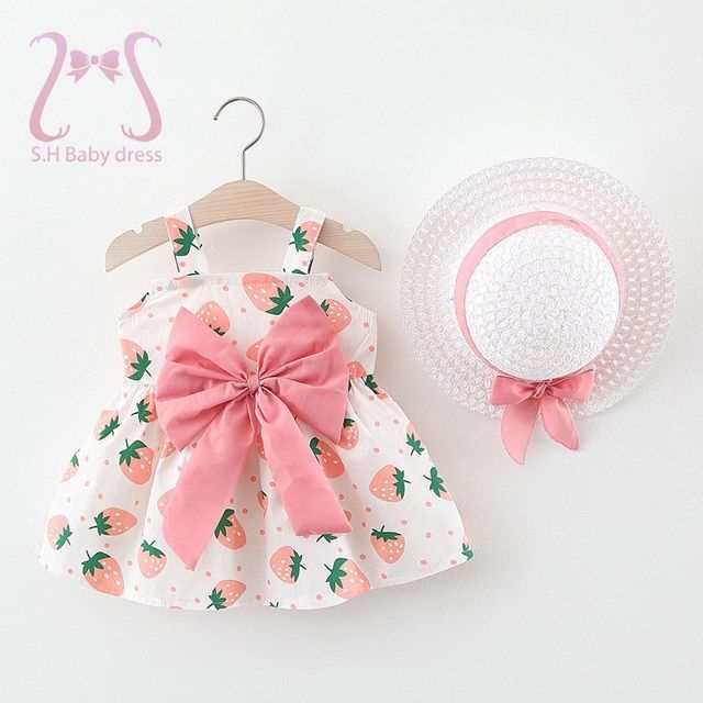 Baby Dress Strawberry Sleeveless Dress Party Dresses Send Hat