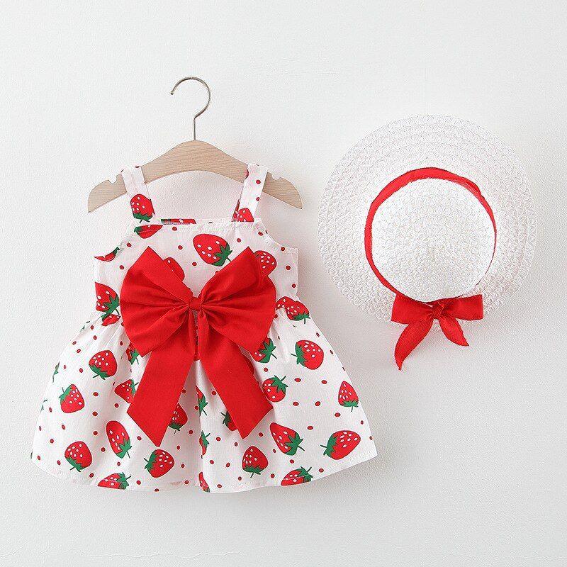 Baby Dress Strawberry Sleeveless Dress Party Dresses Send Hat
