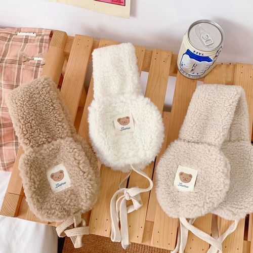 Korea Winter Warm Ear Cover Plush Earmuff Lace UP Cute Bear Ear Warmer Winter Women Ear Bag Fashion Adults Kids Earmuffs(#a1)