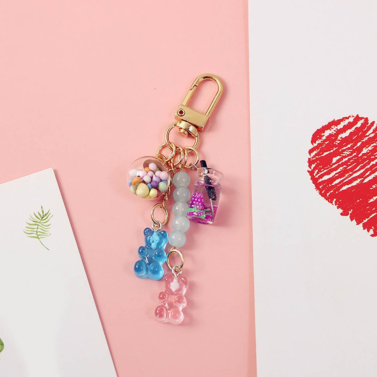 Key Chain Cute Gummy Bear Cat Backpack Keyring Blue