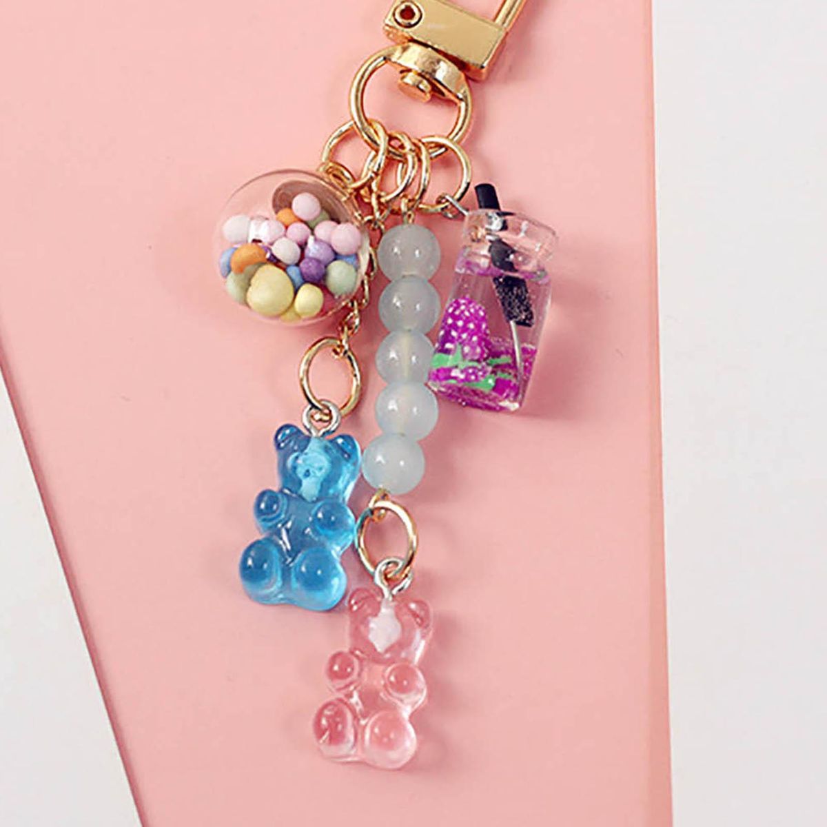 Key Chain Cute Gummy Bear Cat Backpack Keyring Blue