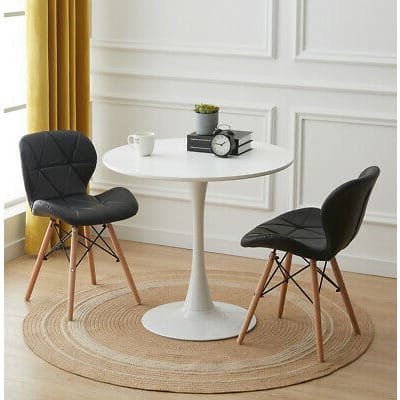 Set Of 2 Leather Chairs Dining Set - White and Black