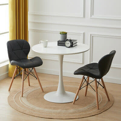 Set Of 2 Leather Chairs Dining Set - White and Black