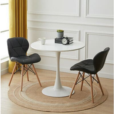 Set Of 2 Leather Chairs Dining Set - White and Black
