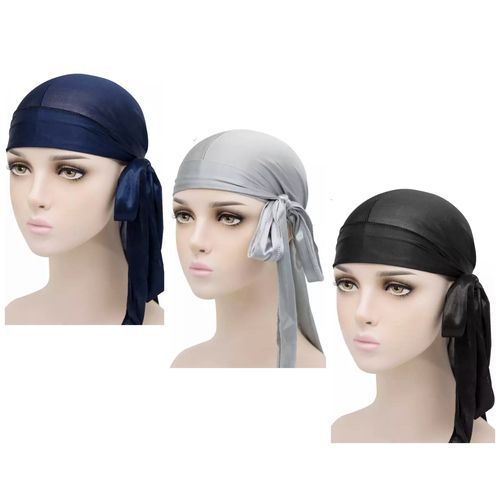 Unisex Titan Durag-3 Set Black Grey And Navy Blue