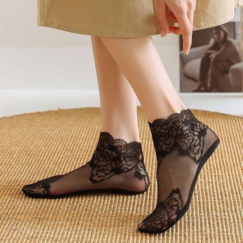 5 Pairs Women Black Breathable Lace Fishnet Hosiery Socks