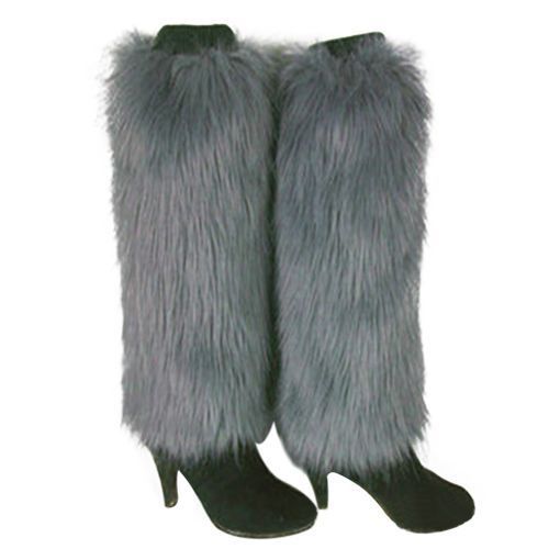 Warm Fashion Faux Fur Solid Color Long Leg Warmers Boot-Grey
