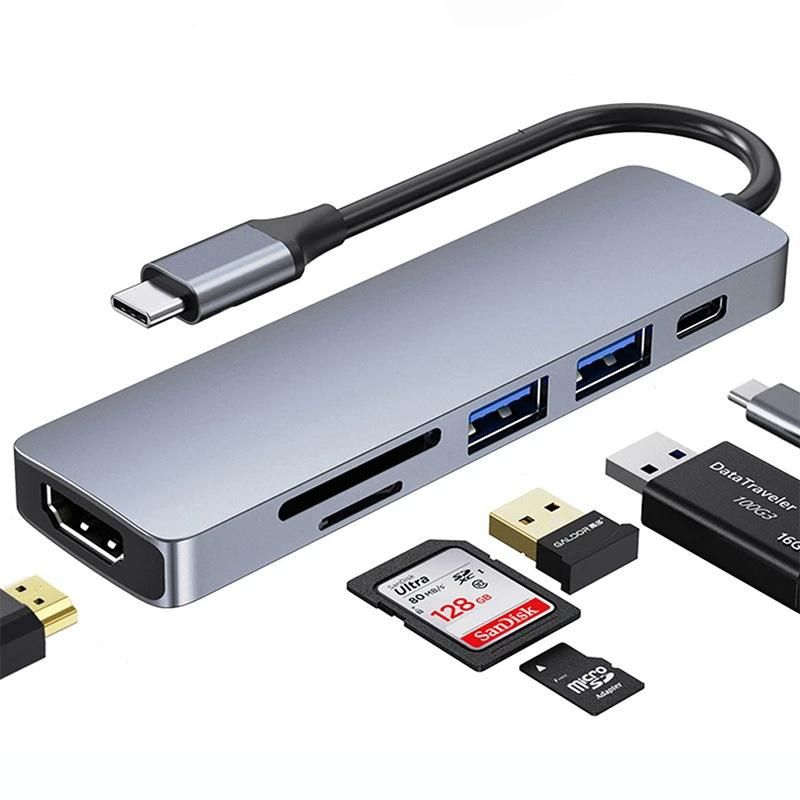 USB HUB 3.0 Splitter 6 Port USB Data 4K SD/TF 6 in 1 USB-C TYPE C HUB