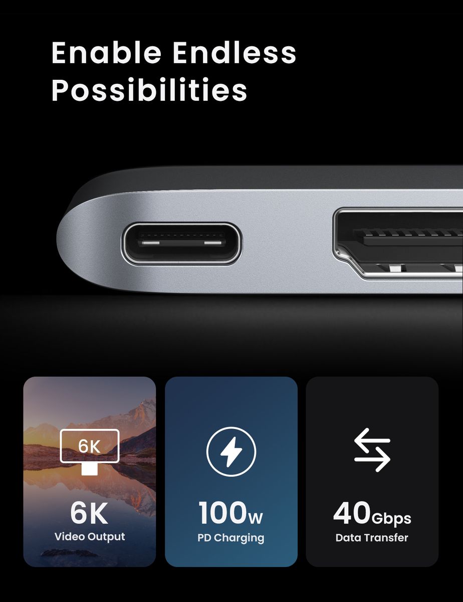 USB C Hub 6in2 With 4K HDMI,2 USB 3.0 Ports,SD/TF Card Reader,Thunderbolt 3 PD