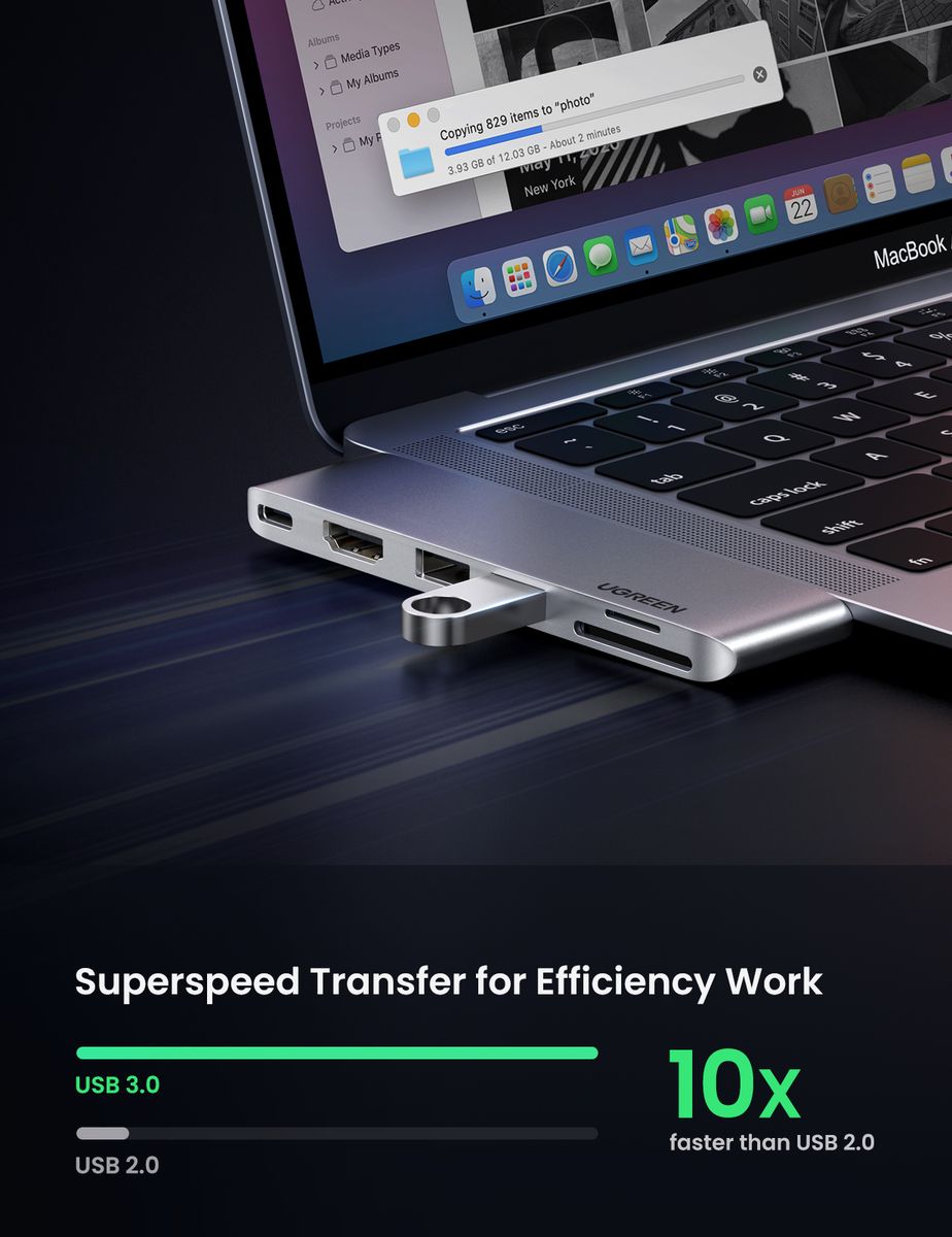 USB C Hub 6in2 With 4K HDMI,2 USB 3.0 Ports,SD/TF Card Reader,Thunderbolt 3 PD