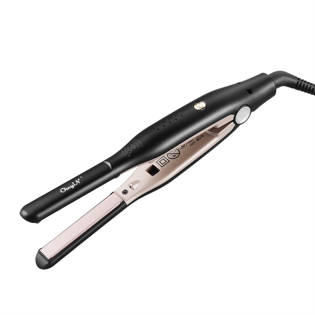 2 In 1 Hair Straightener And Hair Curler 13MM Negative Ion Narrow Titanium Plates Flat  For Short Hair And Pixie Cut Black