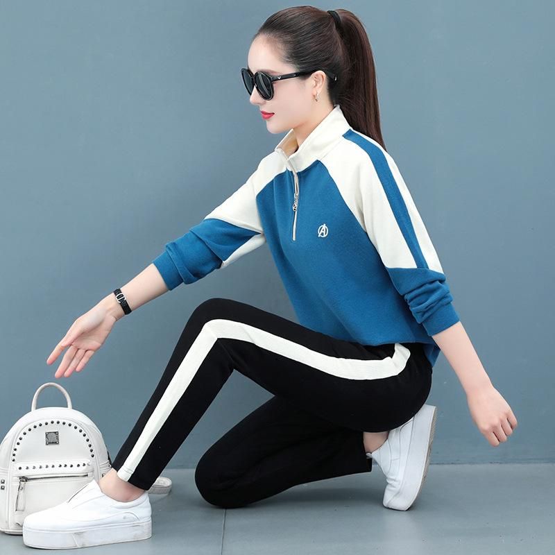 Women's Sports Suit Spring and Autumn New Women's Fashion Loose-Fitting Long Sleeves Casual Sweatshirt Running Two-Piece Suit Dragon