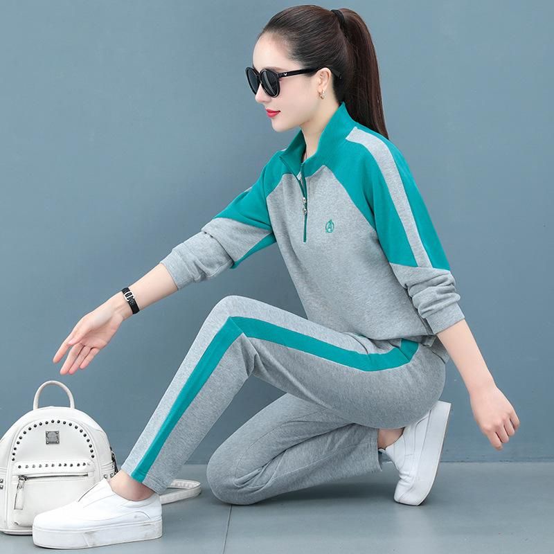 Women's Sports Suit Spring and Autumn New Women's Fashion Loose-Fitting Long Sleeves Casual Sweatshirt Running Two-Piece Suit Dragon