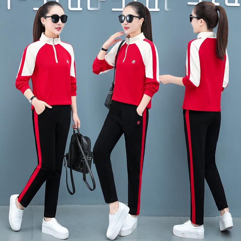 Women's Sports Suit Spring and Autumn New Women's Fashion Loose-Fitting Long Sleeves Casual Sweatshirt Running Two-Piece Suit Dragon