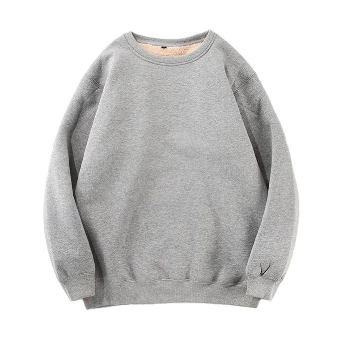 Crew Neck Casual Plus Velvet Thick Sweatshirt Sweat For Winter Gray S