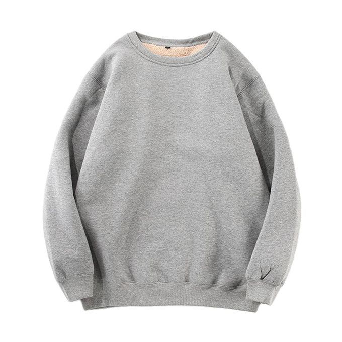 Crew Neck Casual Plus Velvet Thick Sweatshirt Sweat For Winter Gray S