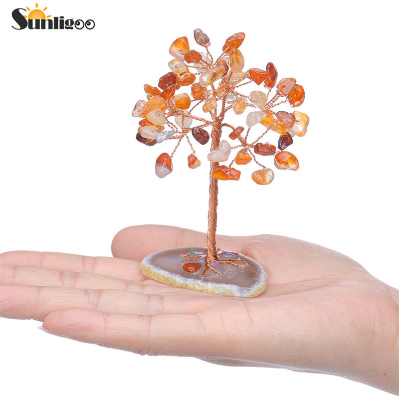 Sunligoo Crystal Money Tree Copper Wire Wrapped W/ Agate Slice Base Fluorite Gtones Feng Shui Super