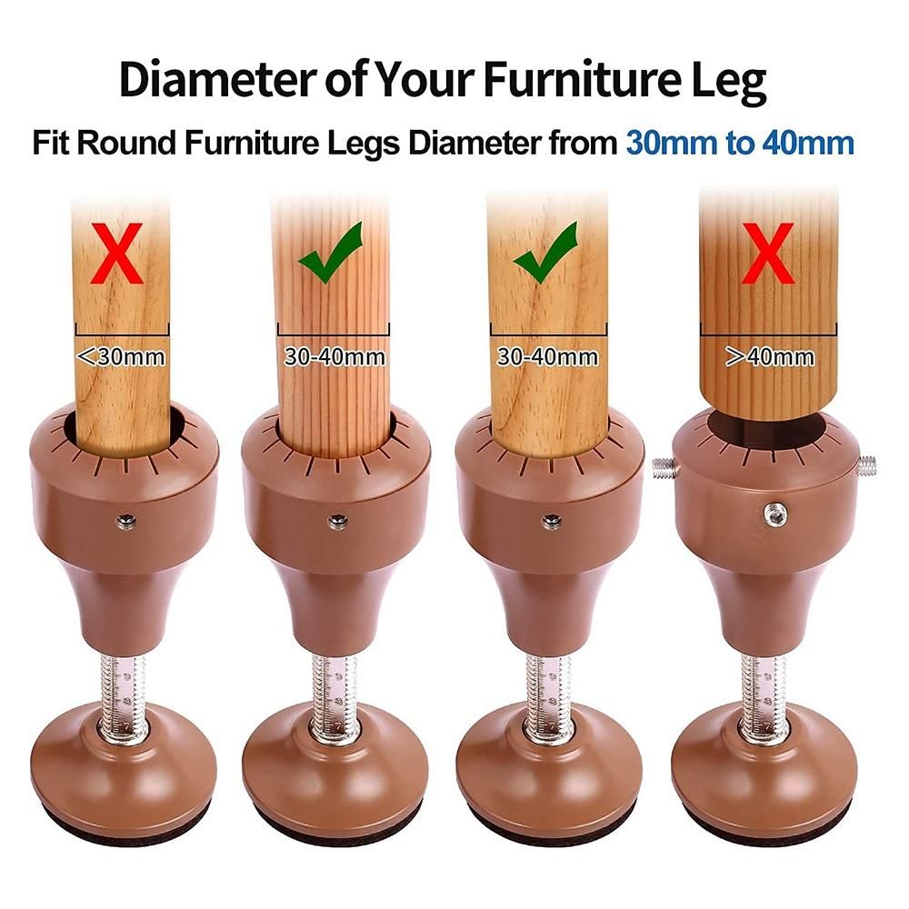4 Pack Adjustable Bed Risers 360° Rotatable Furniture Riser
