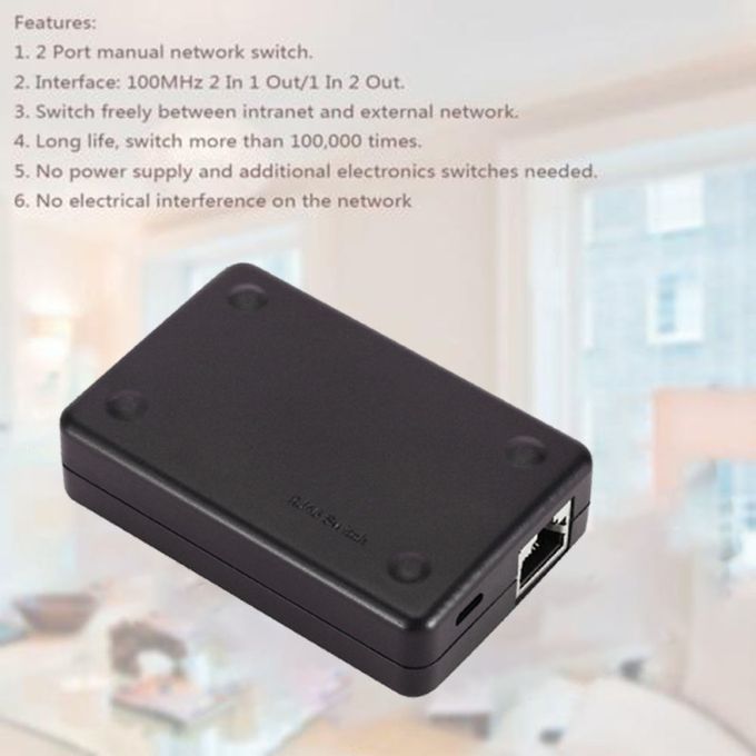 2 Port RJ45 Lan Network Switch Hub  Computer Ethernet-Black