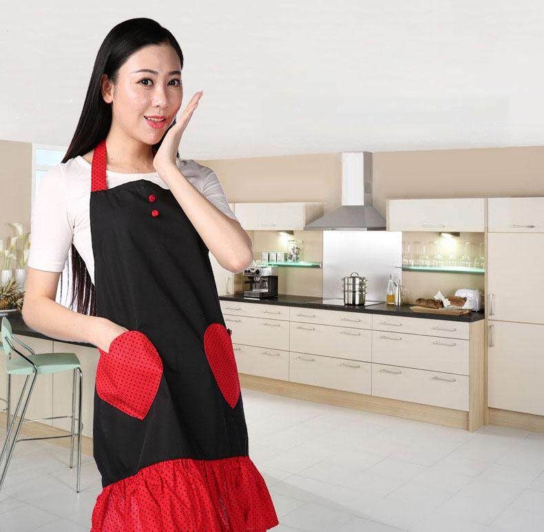 High Quality Cute Double Love Pocket Aprons Women Housewife Waiter Kitchen Cook New Tool Kitchen Waterproof Aprons