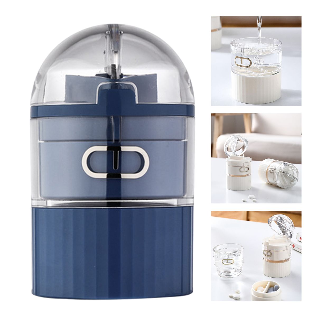 Portable Pill Crusher Pulverizer Tablet Cutter With Pill Box Container Pill Powder Tablet Grinder Pill Organize Storage Box Blue