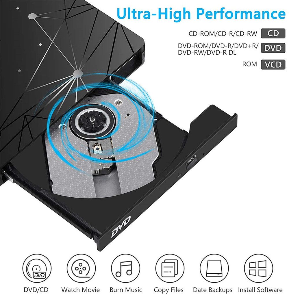 External Optical Drive USB3.0 Portable CD DVD Drive Writer Optical Player High Speed Multi-Functional DVD Player For Laptop DVD Case