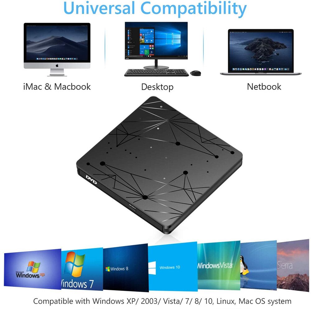 External Optical Drive USB3.0 Portable CD DVD Drive Writer Optical Player High Speed Multi-Functional DVD Player For Laptop DVD Case
