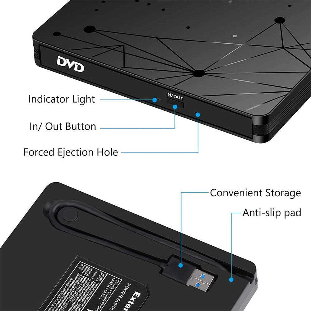 External Optical Drive USB3.0 Portable CD DVD Drive Writer Optical Player High Speed Multi-Functional DVD Player For Laptop DVD Case