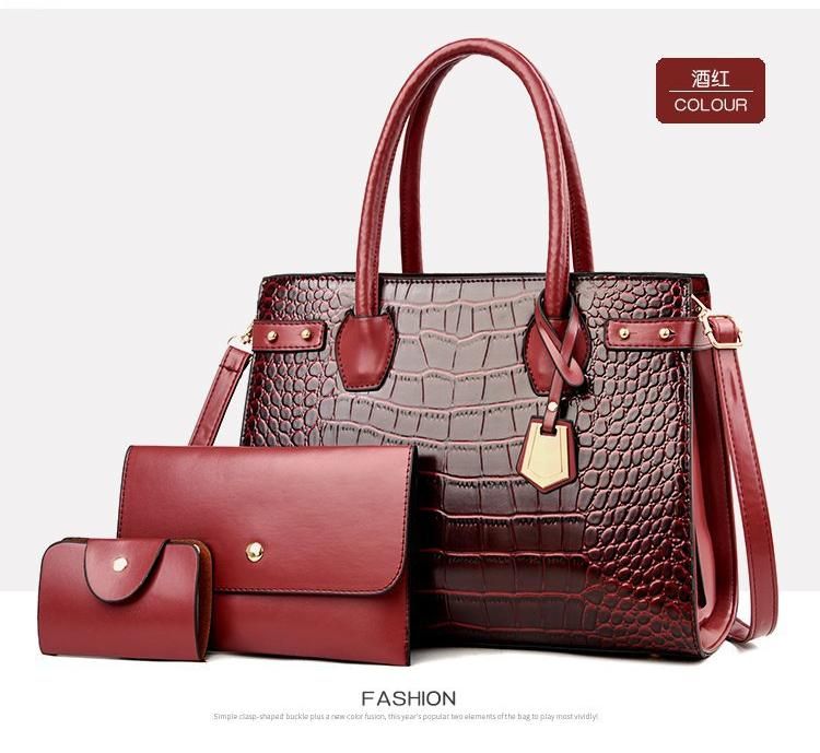 Top B  3 In 1 Crocodile Pattern Classy Ladies Handbag