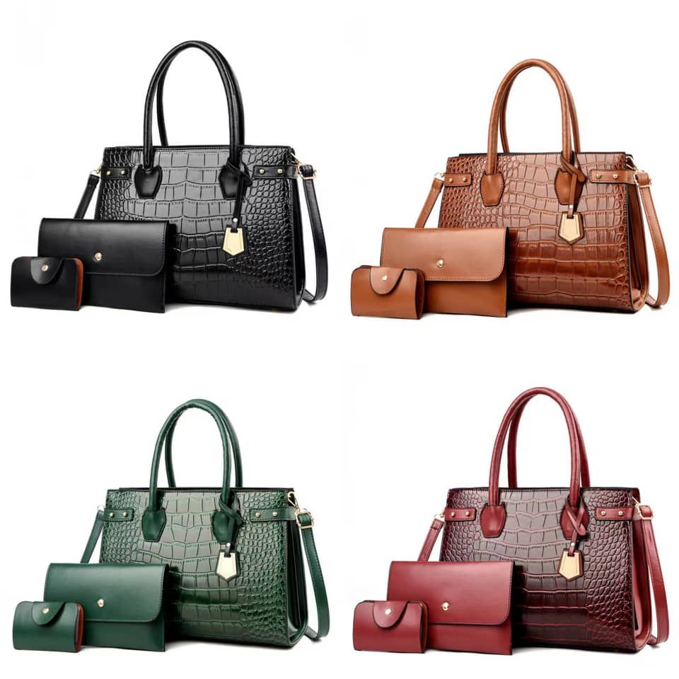Top B  3 In 1 Crocodile Pattern Classy Ladies Handbag