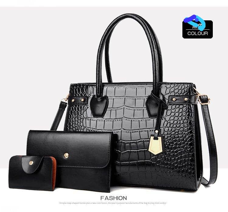 Top B  3 In 1 Crocodile Pattern Classy Ladies Handbag