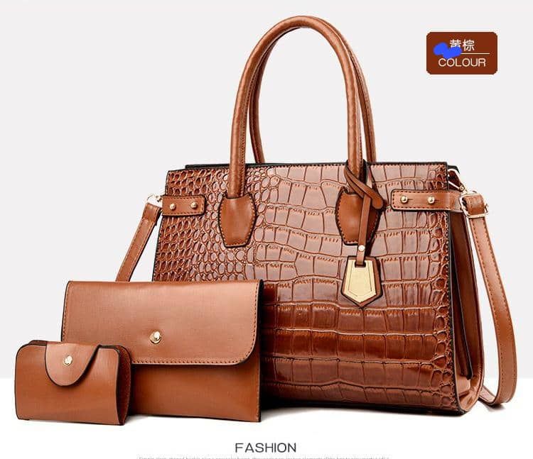 Top B  3 In 1 Crocodile Pattern Classy Ladies Handbag